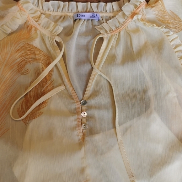 𝅺Dex Sheer Shirt Frill Boho Yellow Gold Feathers M - Picture 5 of 11